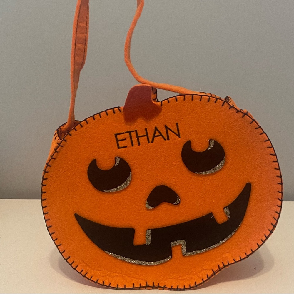 NWOT Pumpkin Felt Treat Bag - Personalized Ethan